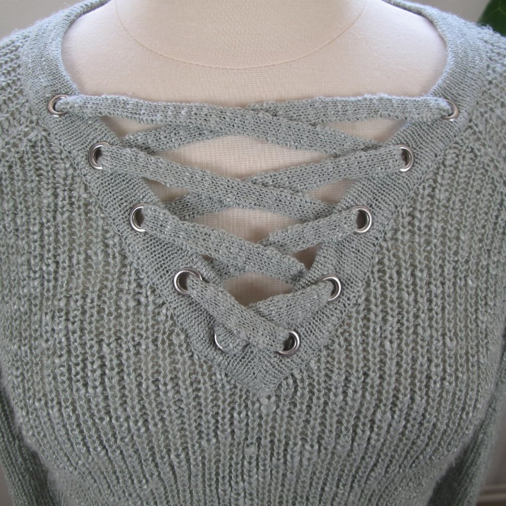 HIPPIE ROSE Lace Up Neck Sweater - Picture 6 of 14